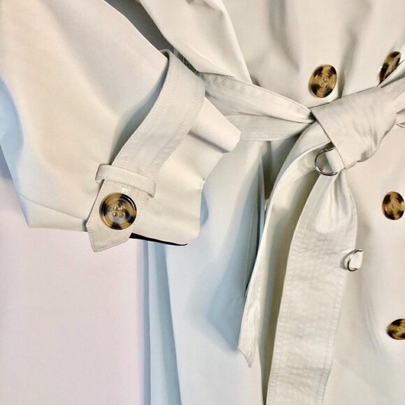 SØSKEN Classic Trench Coat Double-Breast Tie Bone/Ecru Tortoise Shell Buttons XL - Picture 9 of 16